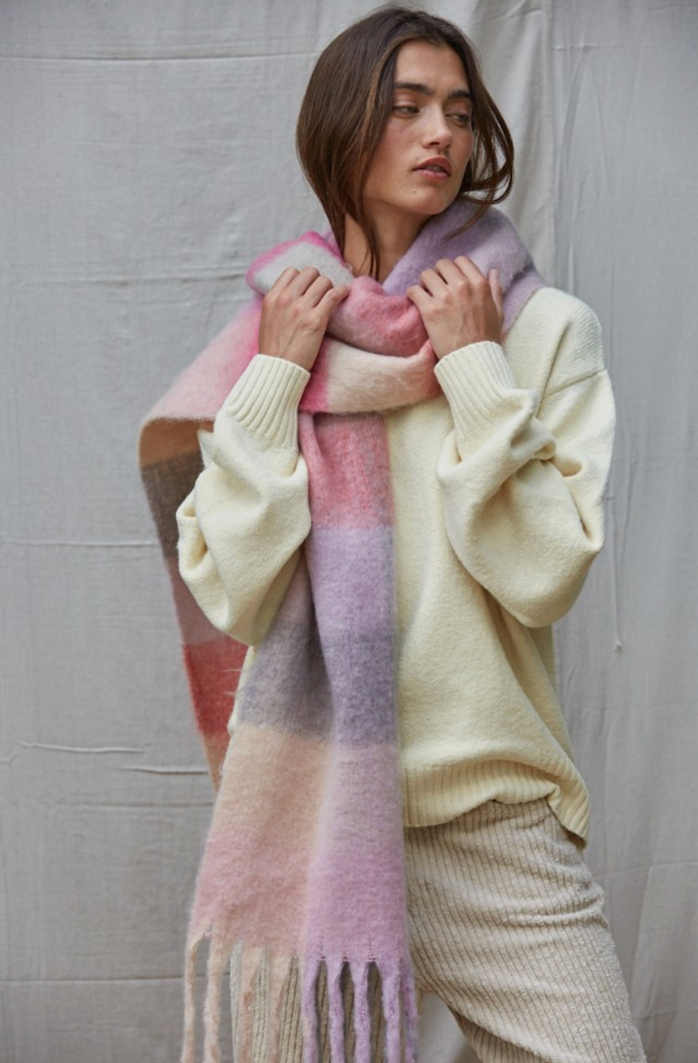 Knit Sweater Scarf - Lavender & Pink