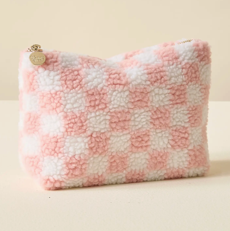Checkered Pink Teddy Pouch