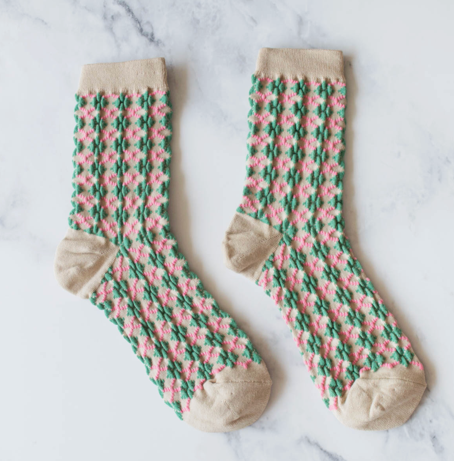 Winter Check Pattern Socks - Pink & Green