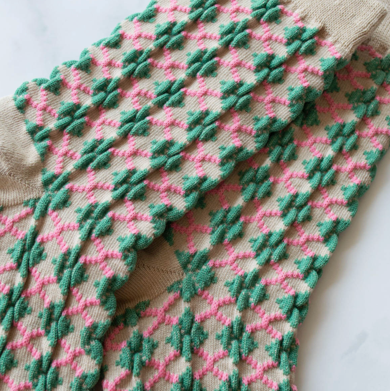Winter Check Pattern Socks - Pink & Green