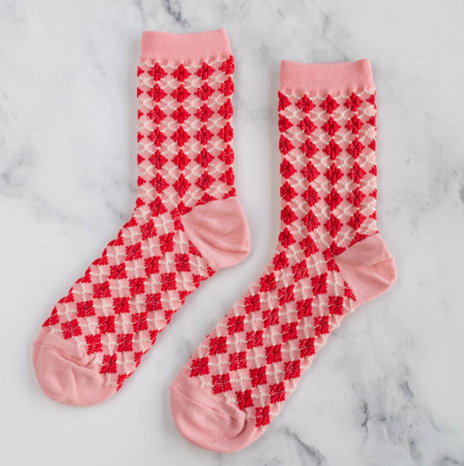 Winter Check Pattern Socks - Pink & Red