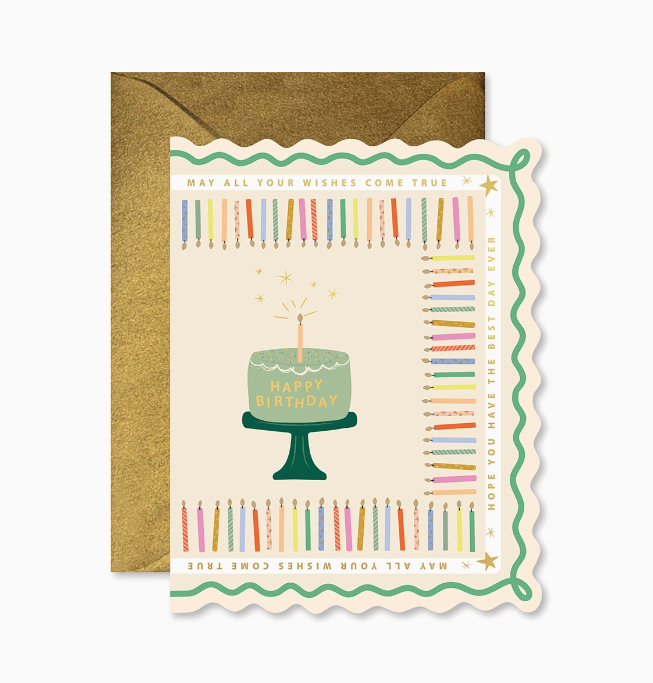 Birthday Cake and Candles Scallop Greeting Card