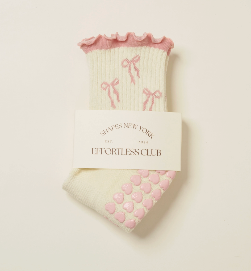 Pink Bow Ruffle Grip & Pilates Socks