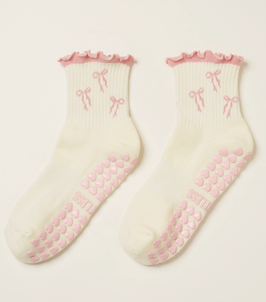 Pink Bow Ruffle Grip & Pilates Socks