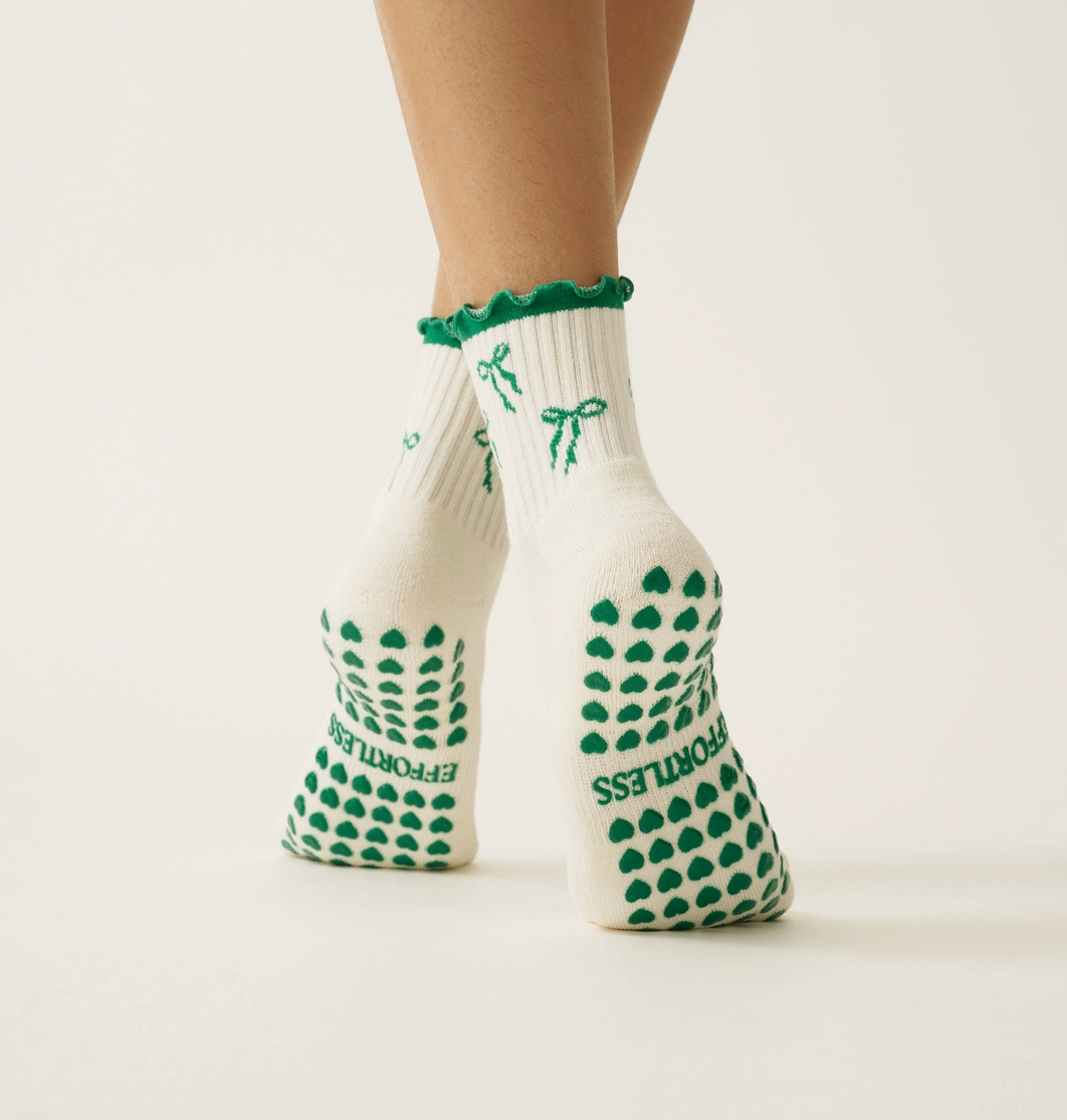 Green Bow Ruffle Grip & Pilates Socks