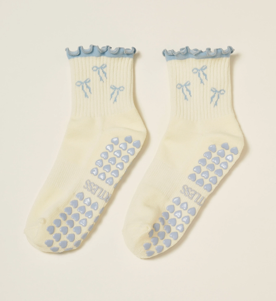 Blue Bow Ruffle Grip & Pilates Socks