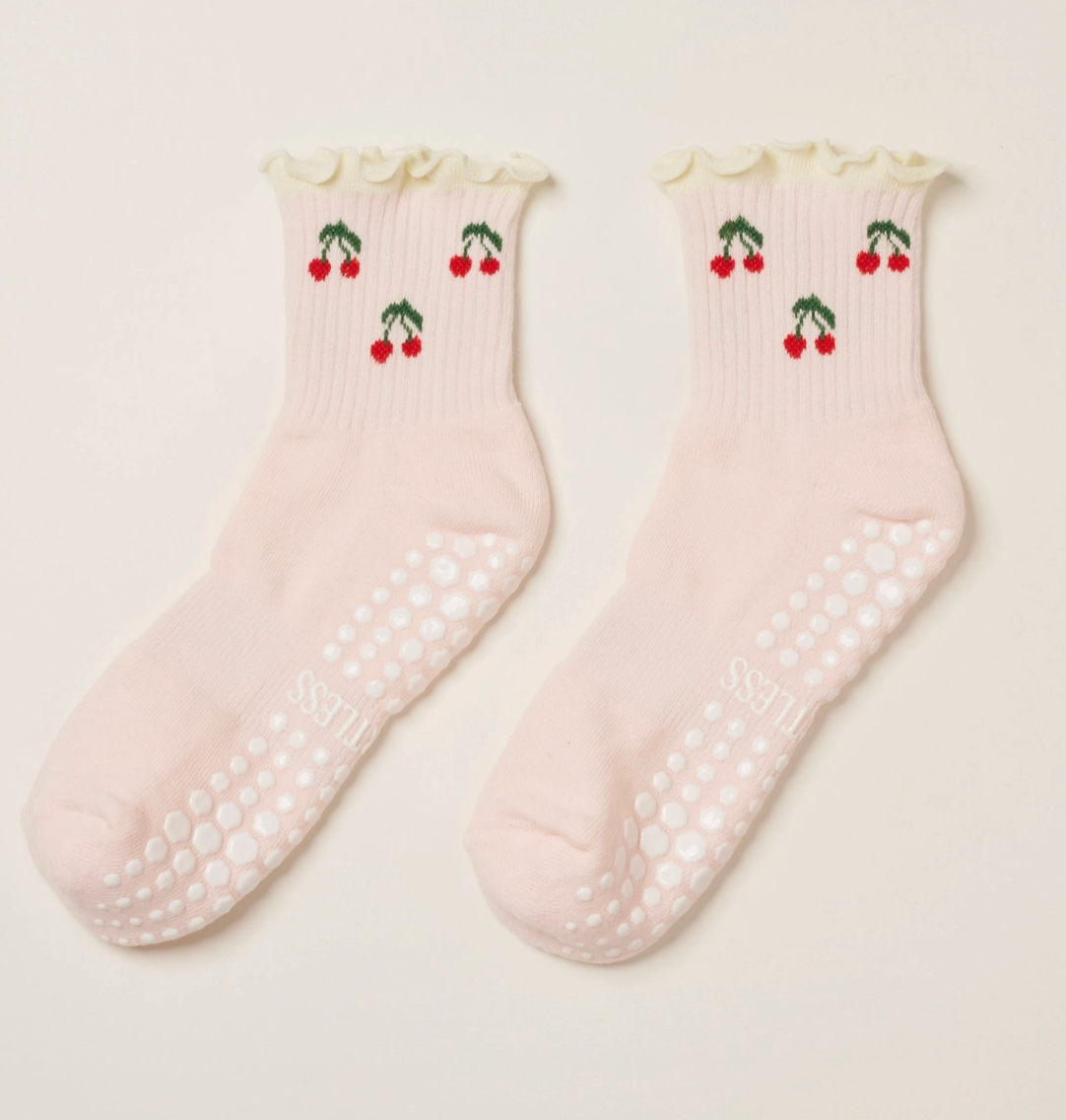 Cherry Ruffle Grip & Pilates Socks