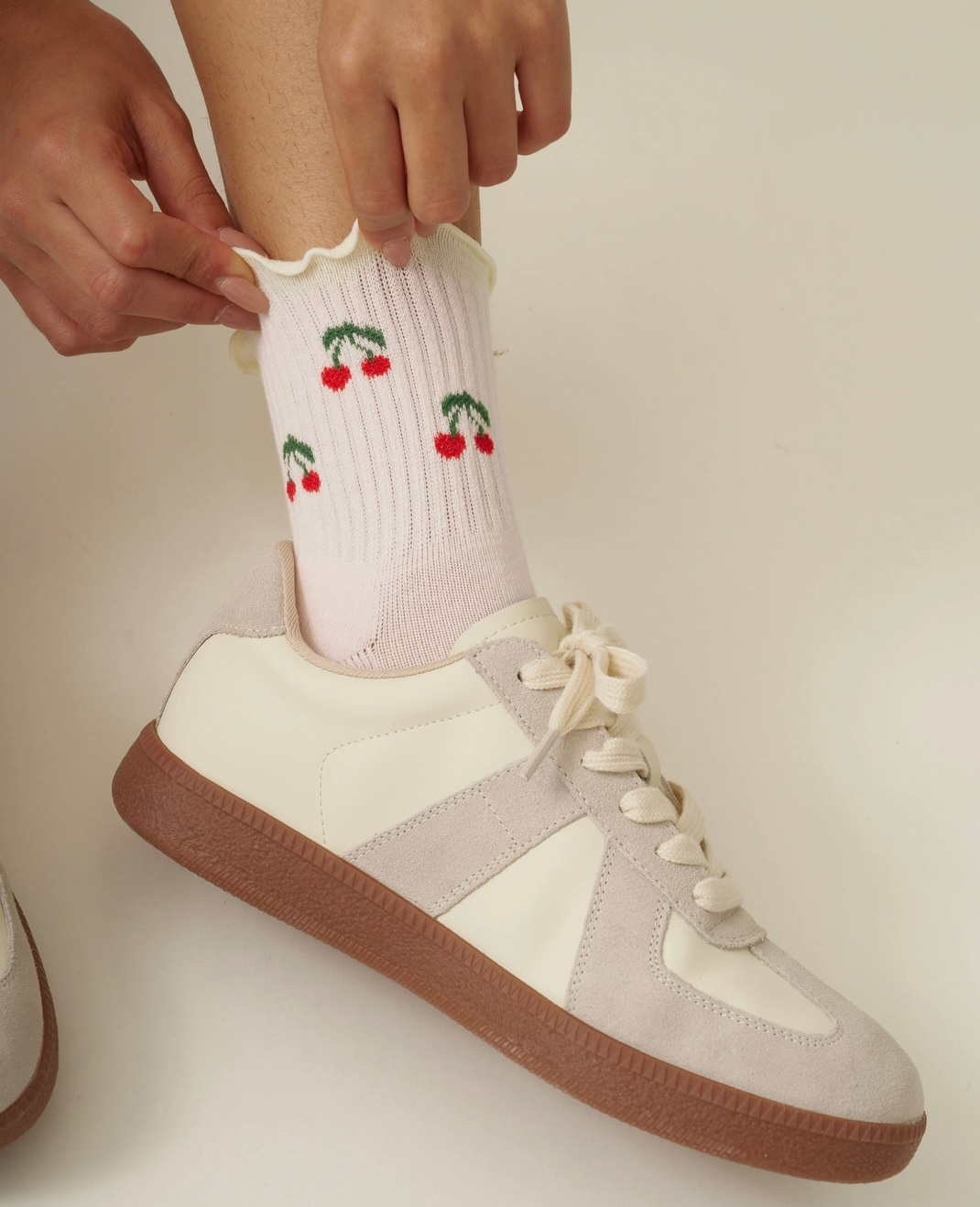 Cherry Ruffle Grip & Pilates Socks