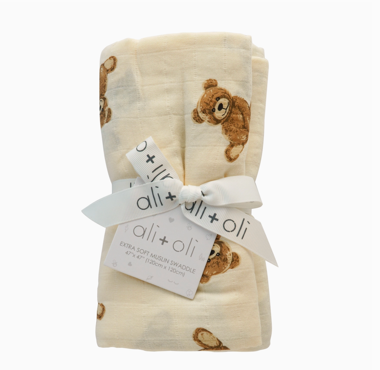 Bamboo Muslin Swaddle Baby Blanket - Teddy Bear