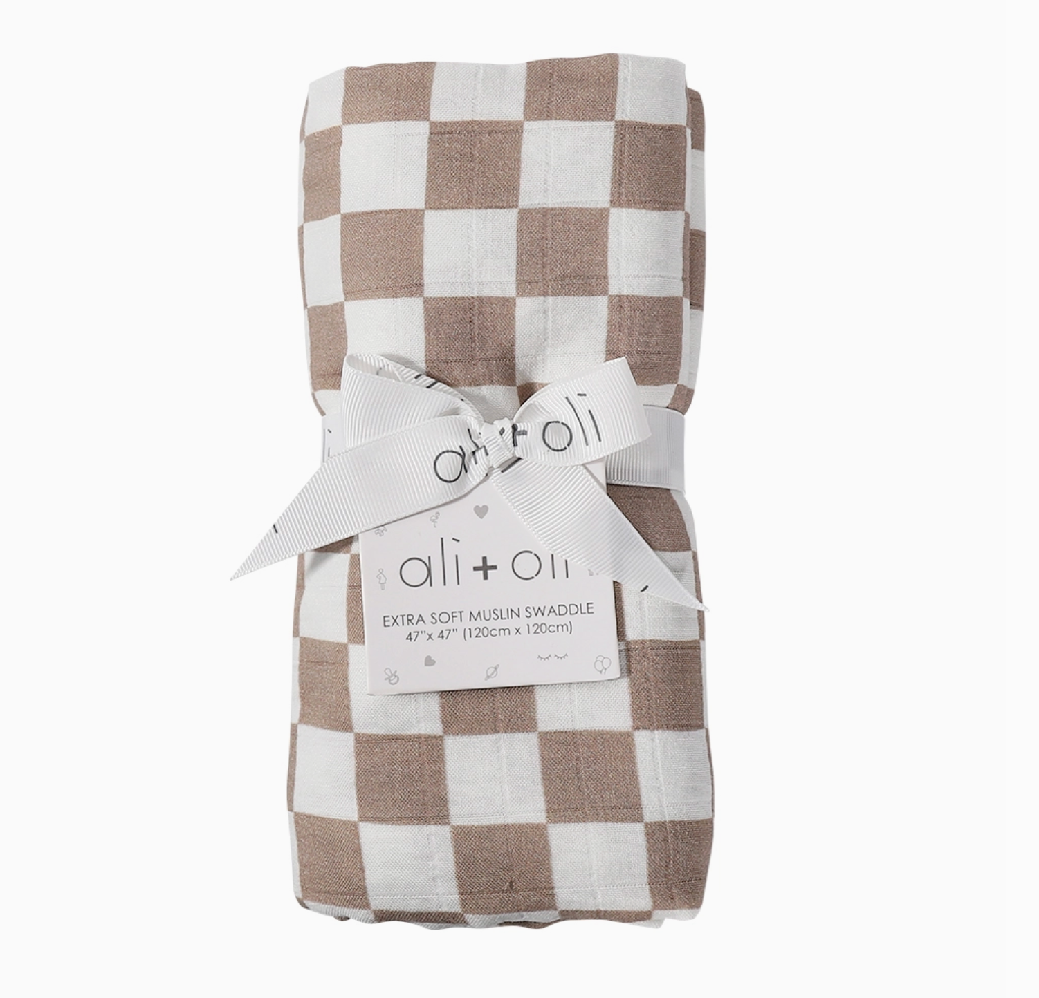Bamboo Muslin Swaddle Baby Blanket - Mocha Checkers