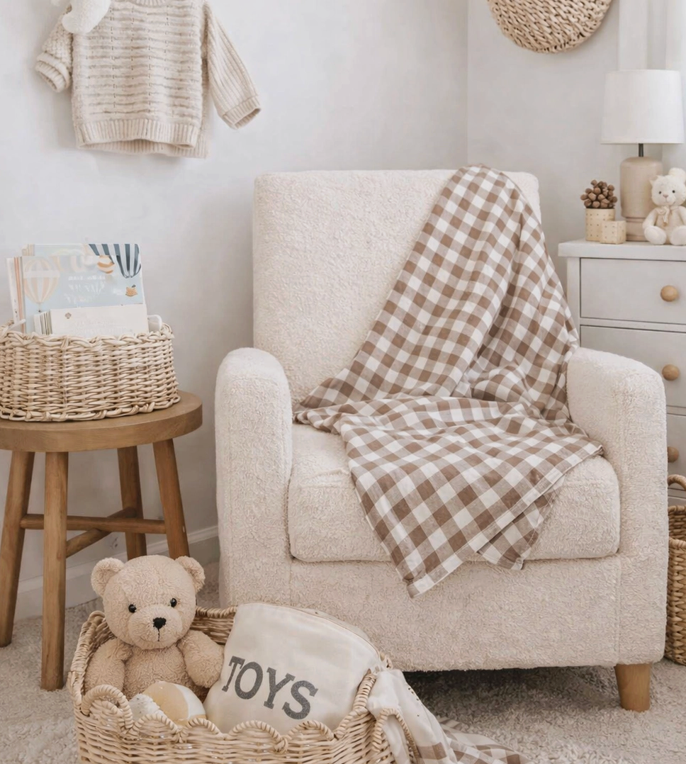 Bamboo Muslin Swaddle Baby Blanket - Mocha Checkers