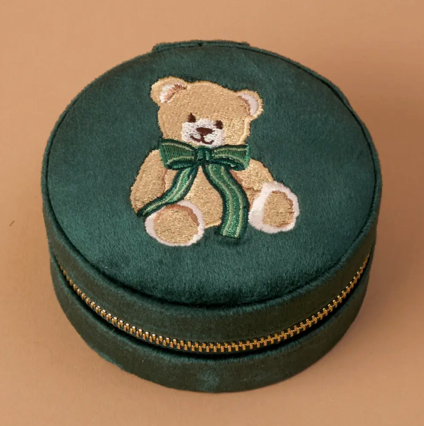 Round Velvet Jewelry Case-Teddy Bear Theo