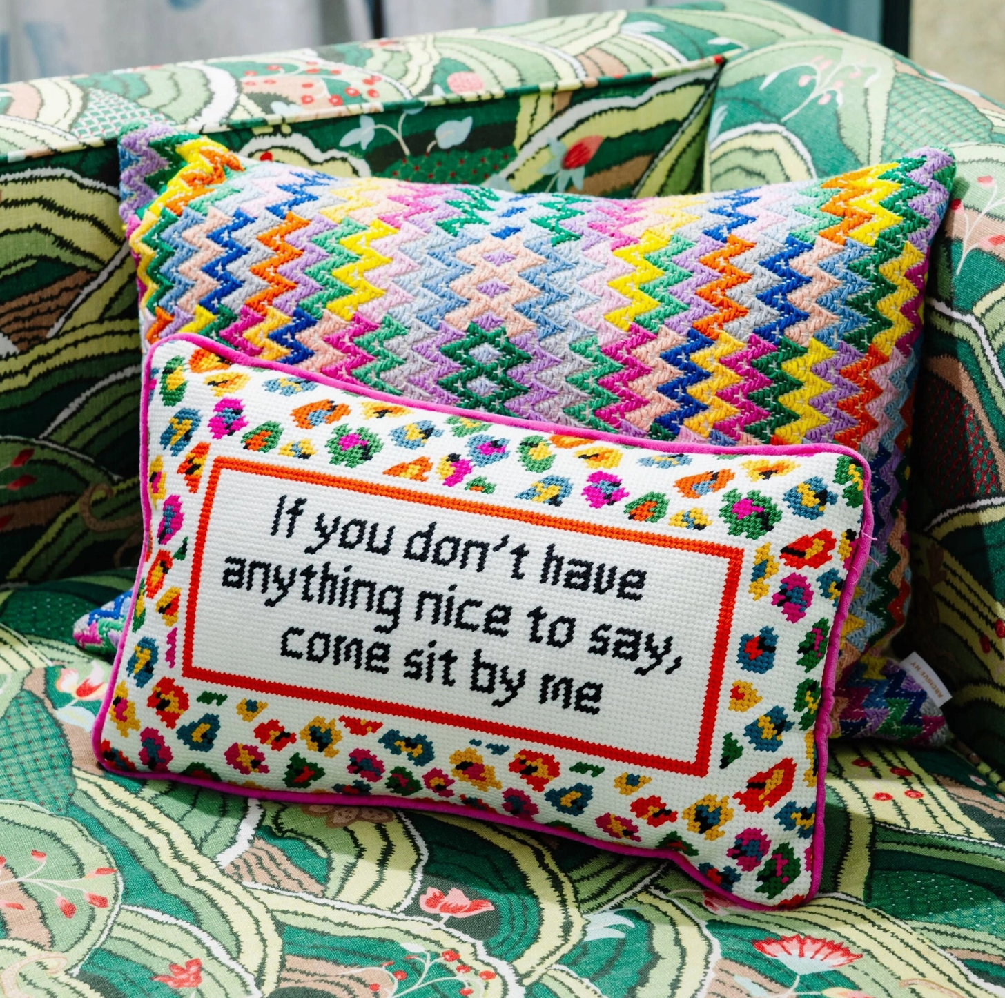 Come Sit By Me Needlepoint Pillow