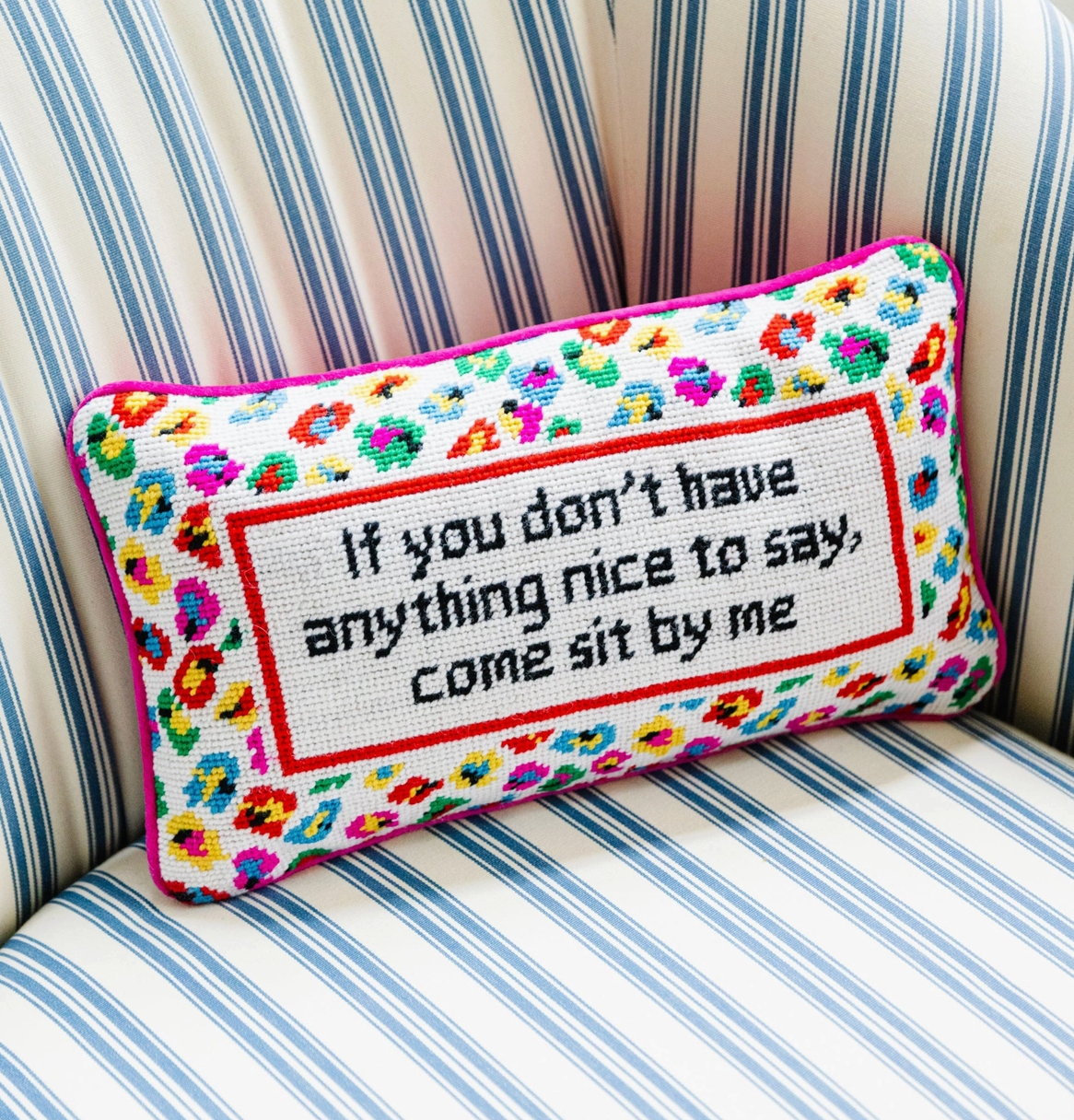 Come Sit By Me Needlepoint Pillow