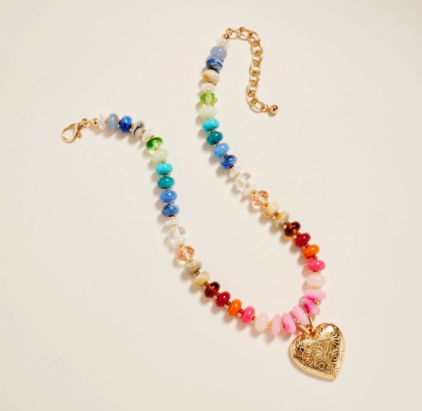 Colorful Resin Bead Puffy Heart Pendant Necklace