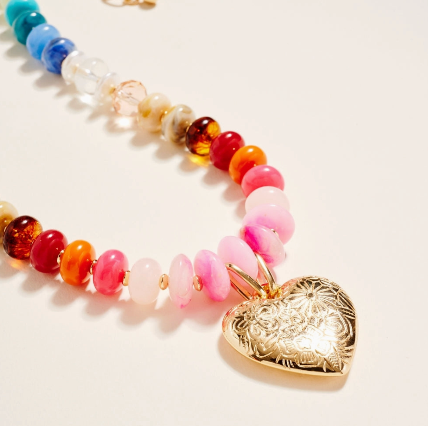 Colorful Resin Bead Puffy Heart Pendant Necklace
