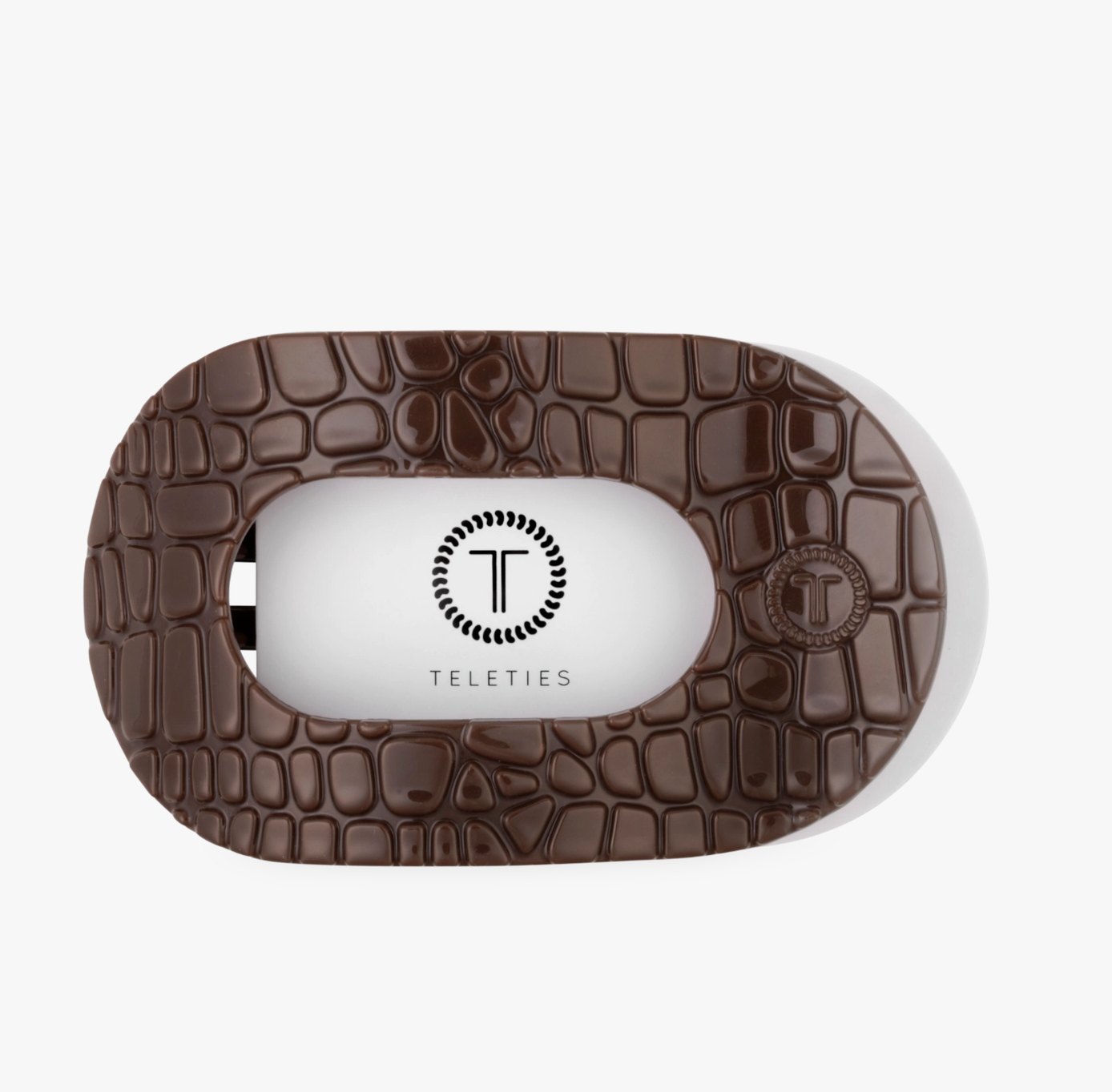 Flat Round Hair Clip - Brown Crocodile