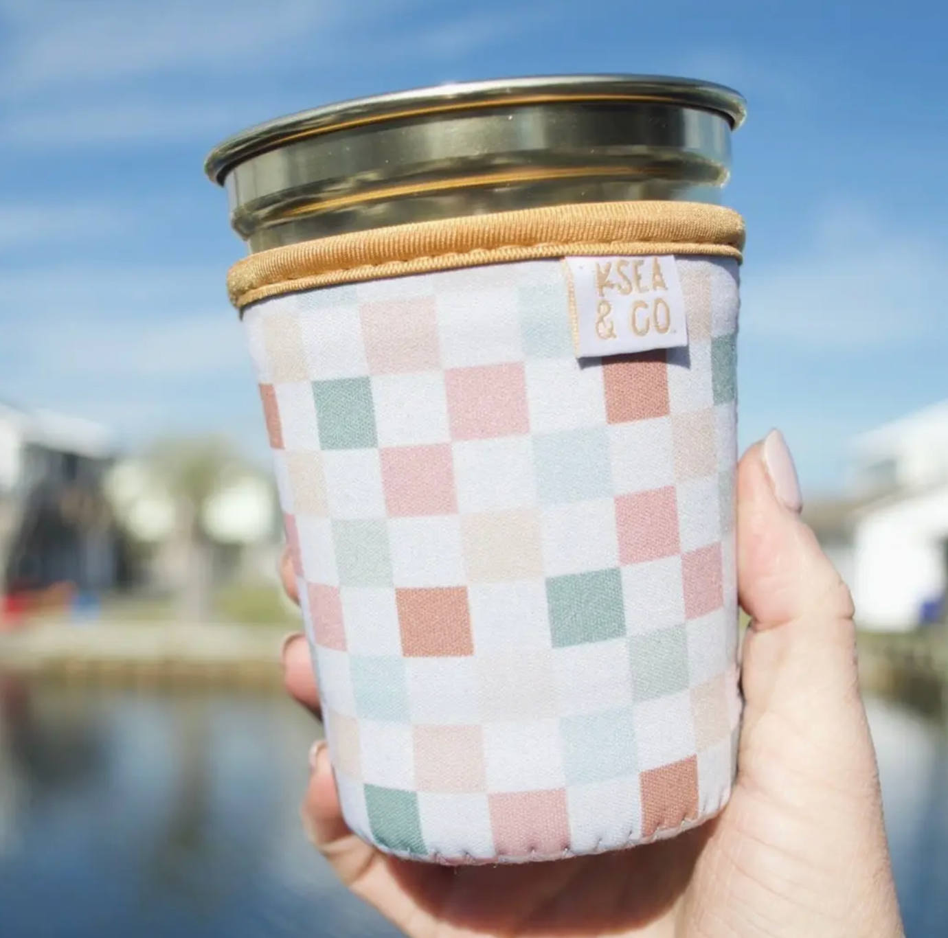 Pastel Checker Iced Coffee Drink Sleeve