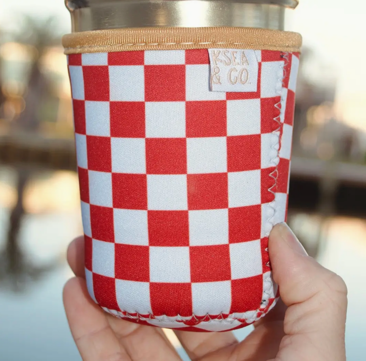 Red Checker Iced Coffee Drink Sleeve