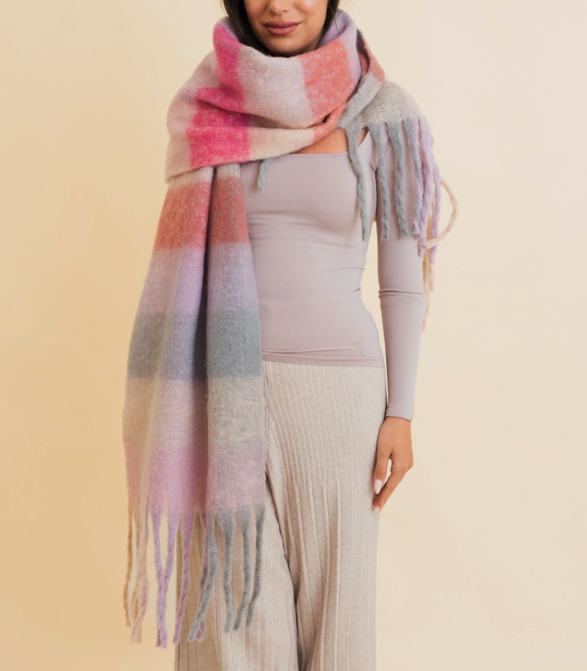 Pink Oversized Fringe Scarf