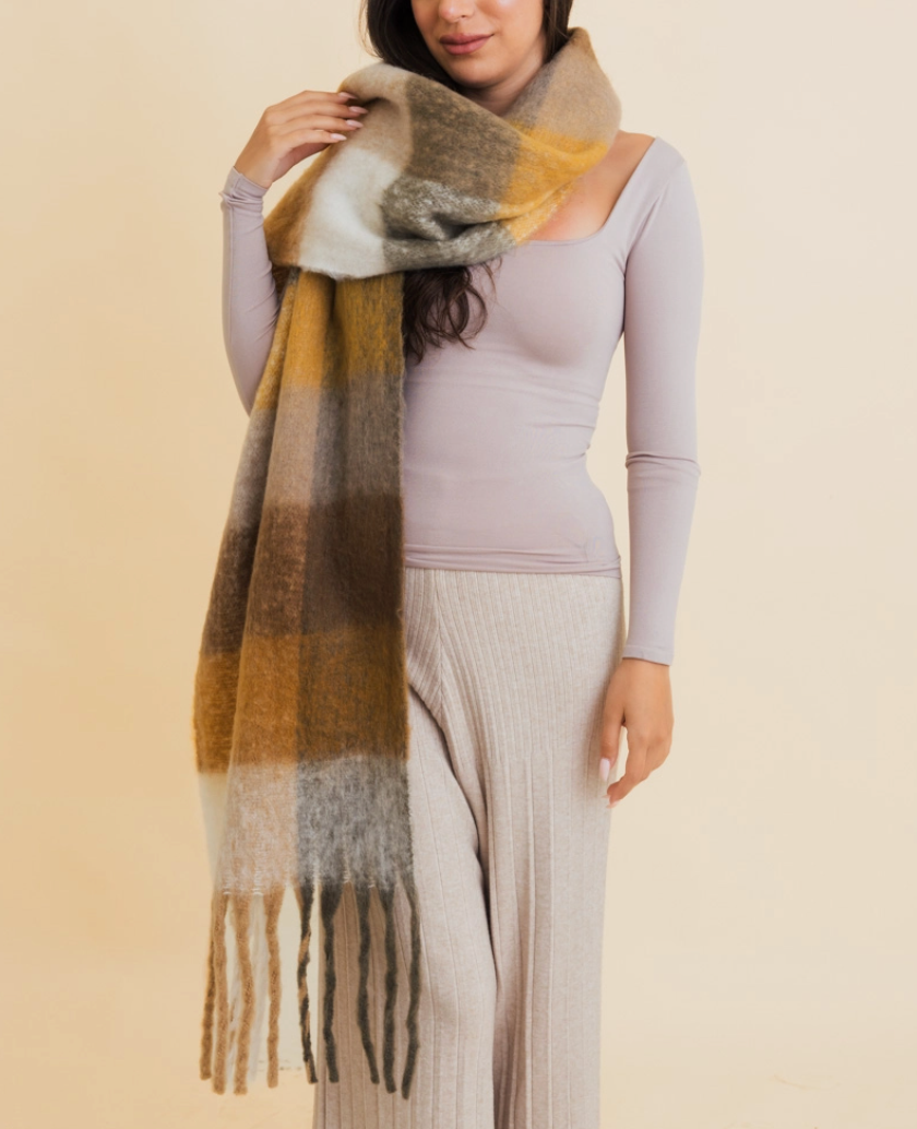 Mustard Oversized Fringe Scarf