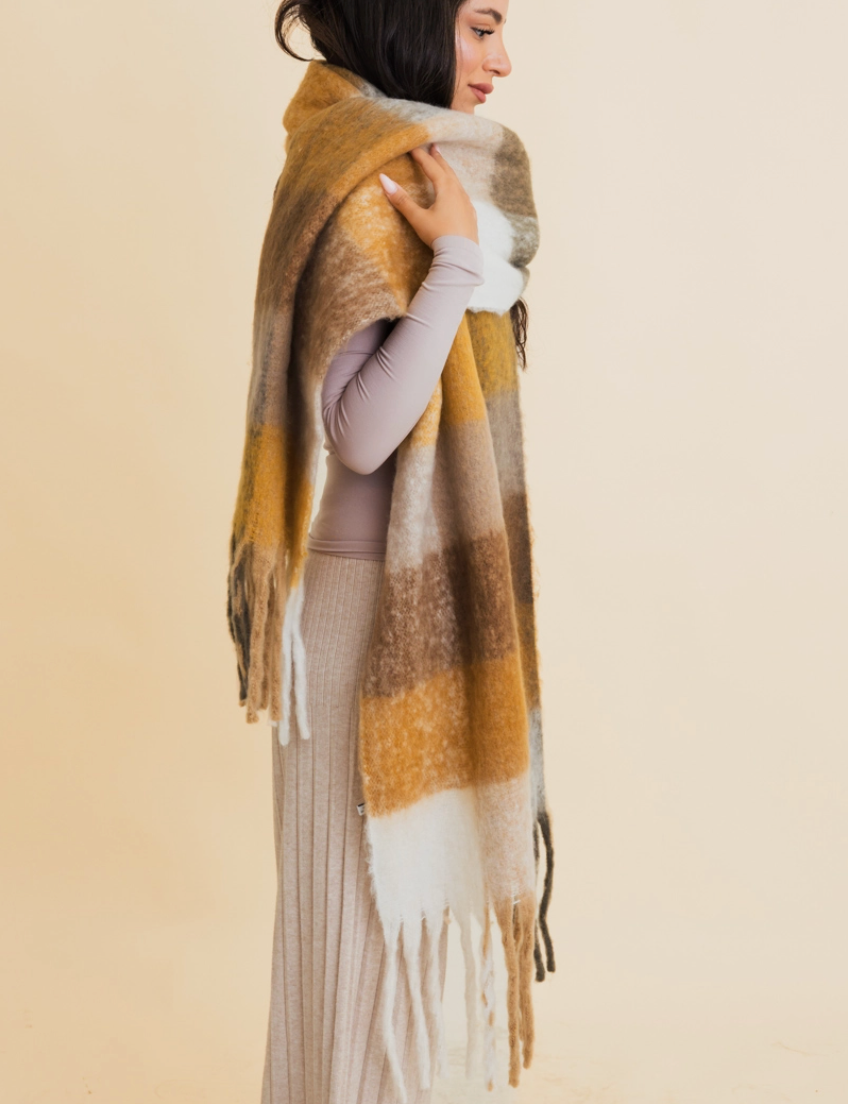 Mustard Oversized Fringe Scarf