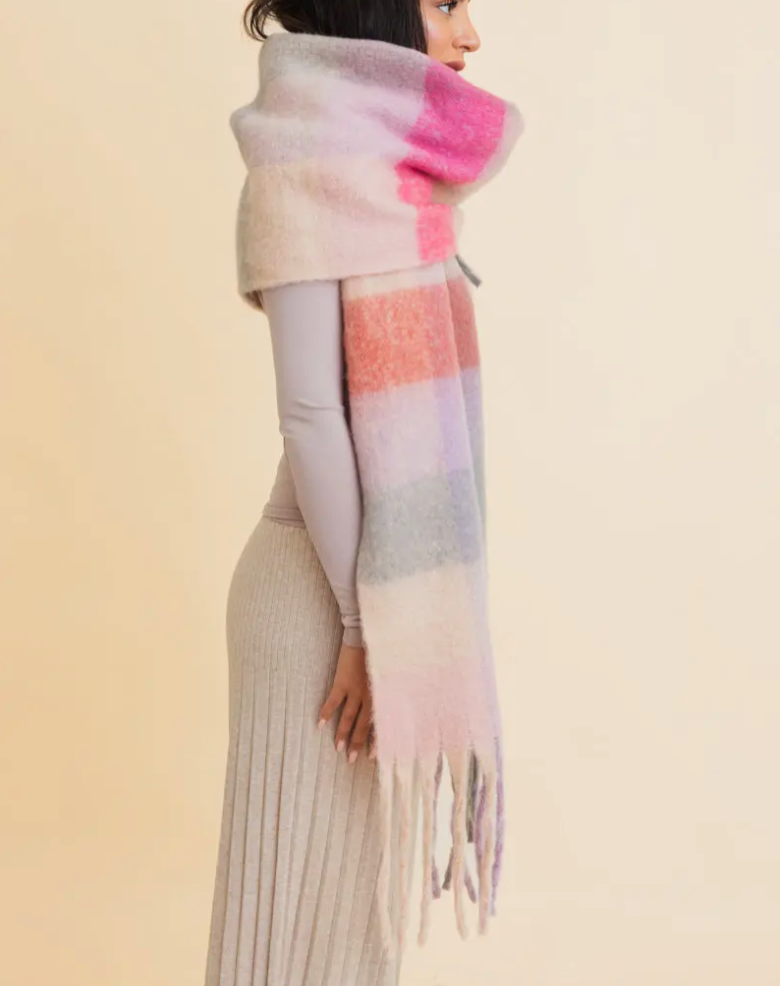Pink Oversized Fringe Scarf