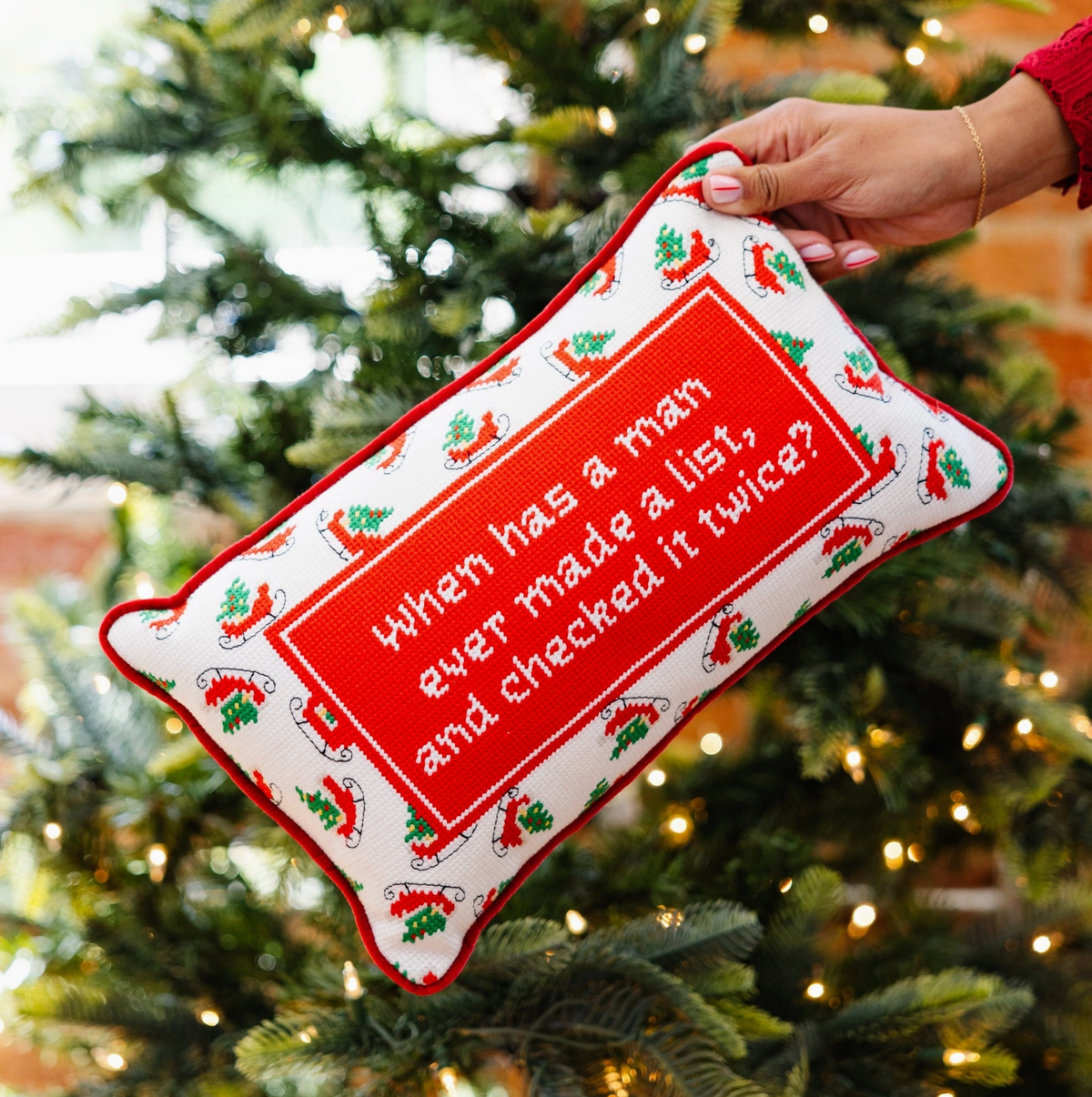 Check It Twice Needlepoint Pillow