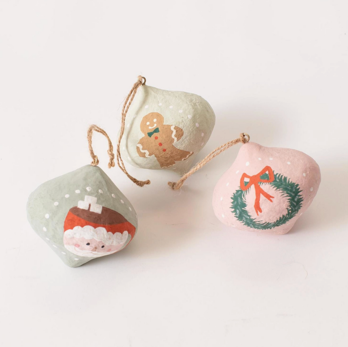 Paper Mache Holiday Teardrop Ornaments