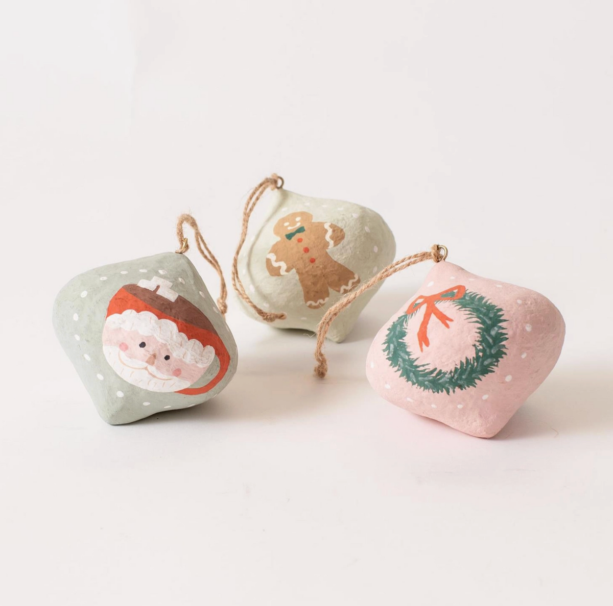 Paper Mache Holiday Teardrop Ornaments