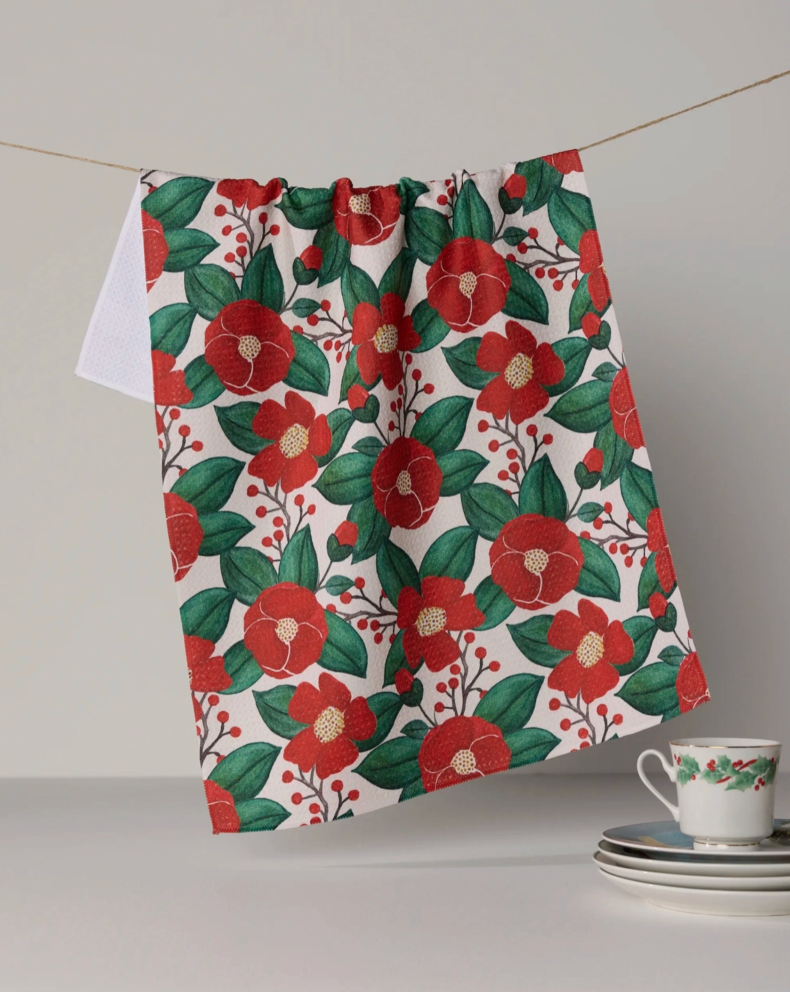 Winter Camellia Tea Towel