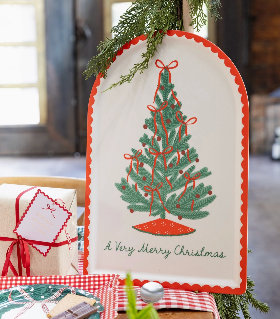 Christmas Tree Arch Bamboo Tray