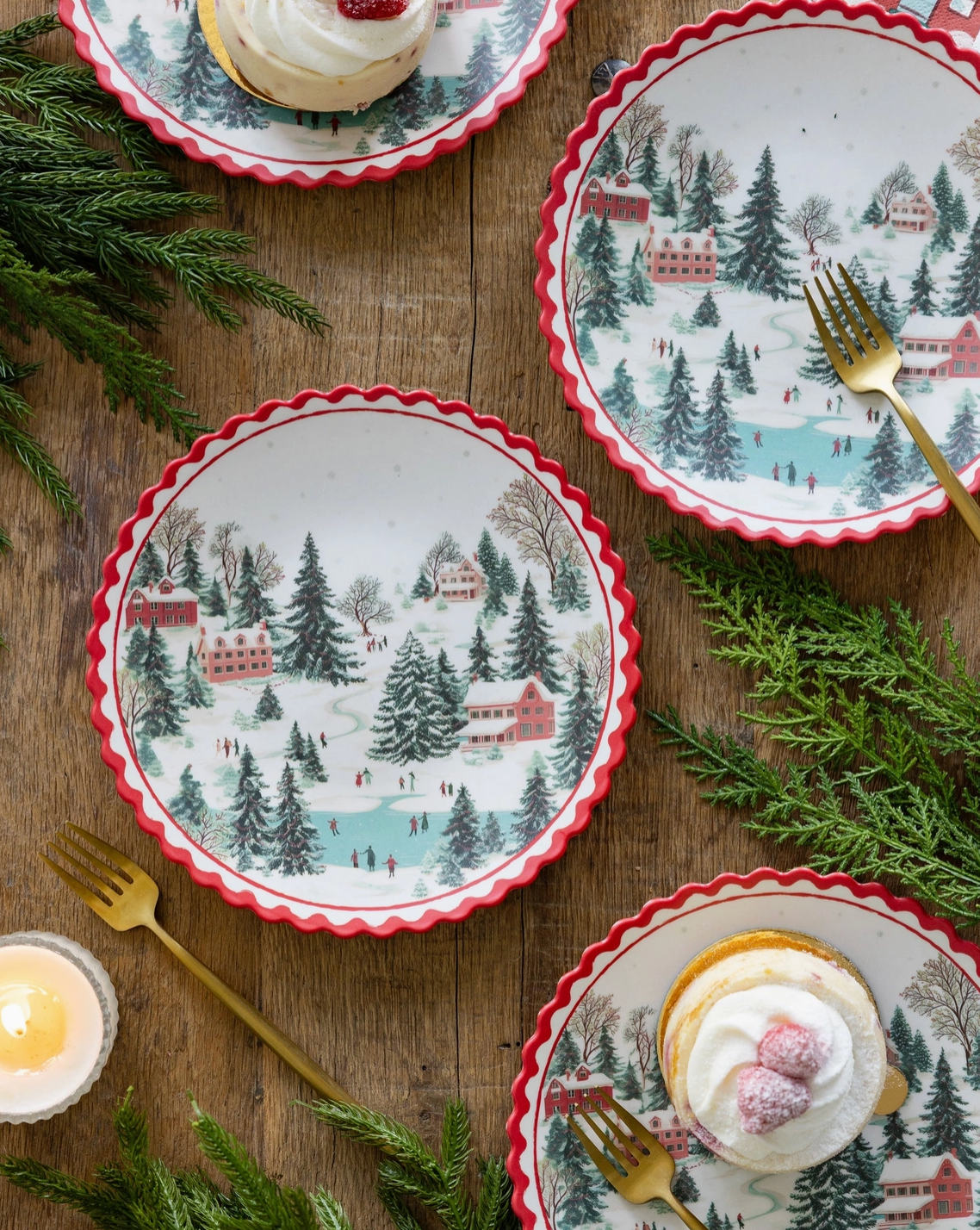 Snowy Christmas Village 9" Bamboo Plates