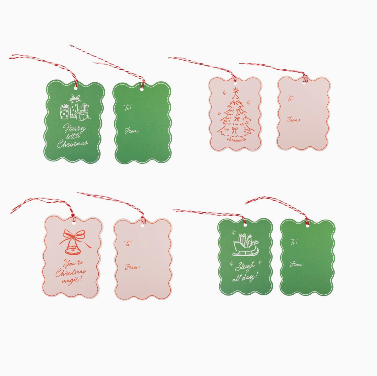 Pink and Green Christmas Paper Gift Tags