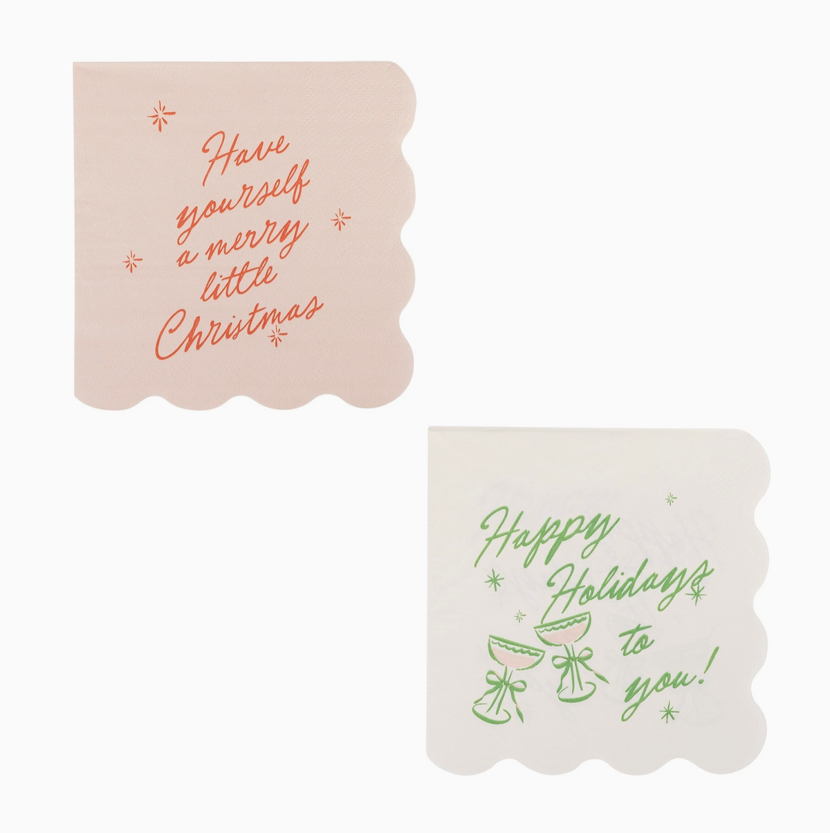 Pink and Green Christmas Paper Cocktail Napkins