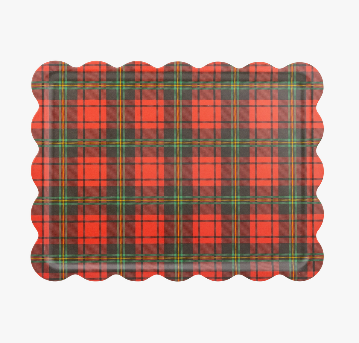 Christmas Plaid Scalloped Bamboo Tray