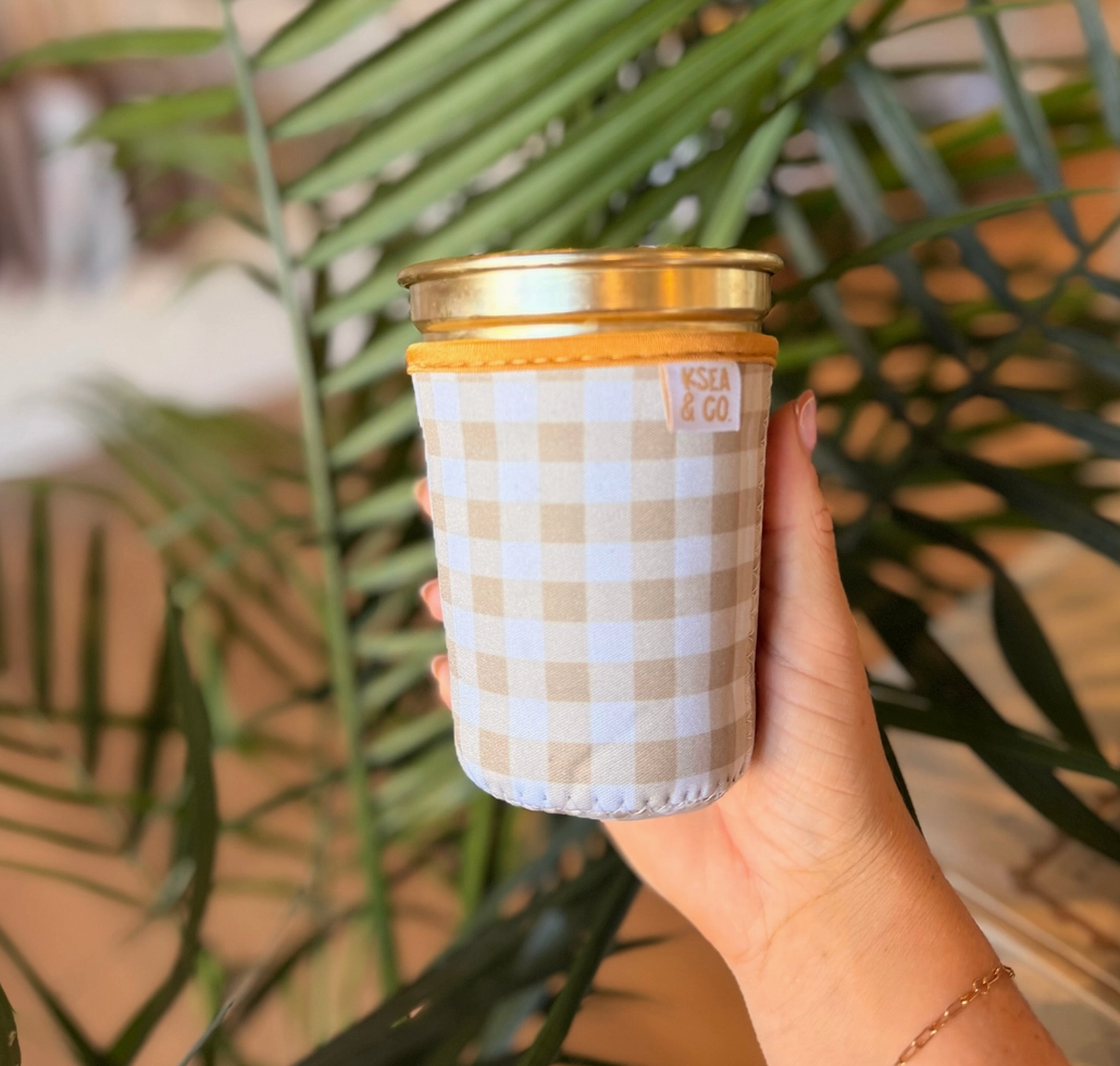 Neutral Plaid Iced Coffee Drink Sleeve