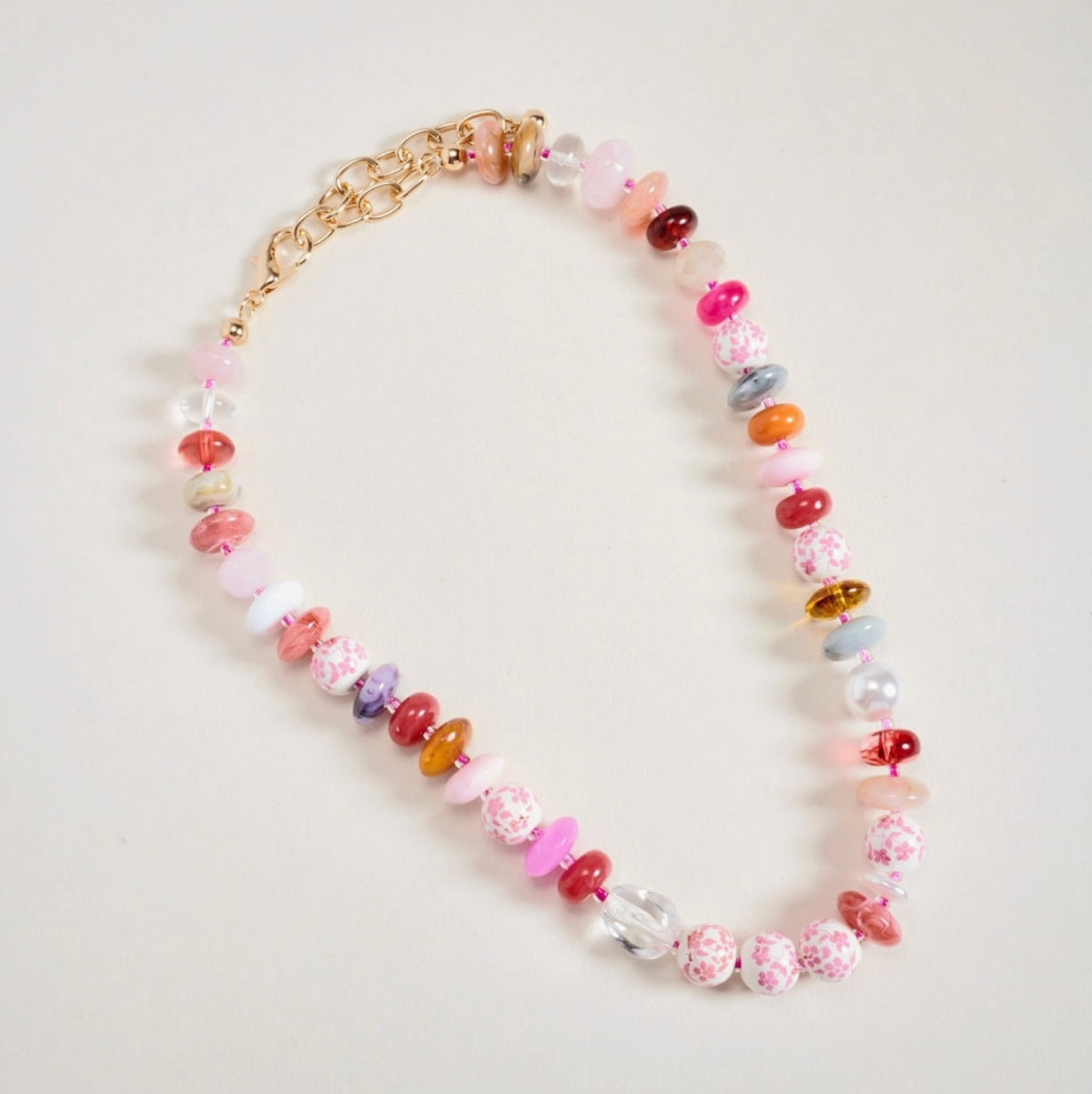 Mixed Porcelain Resin Floral Beaded Necklace