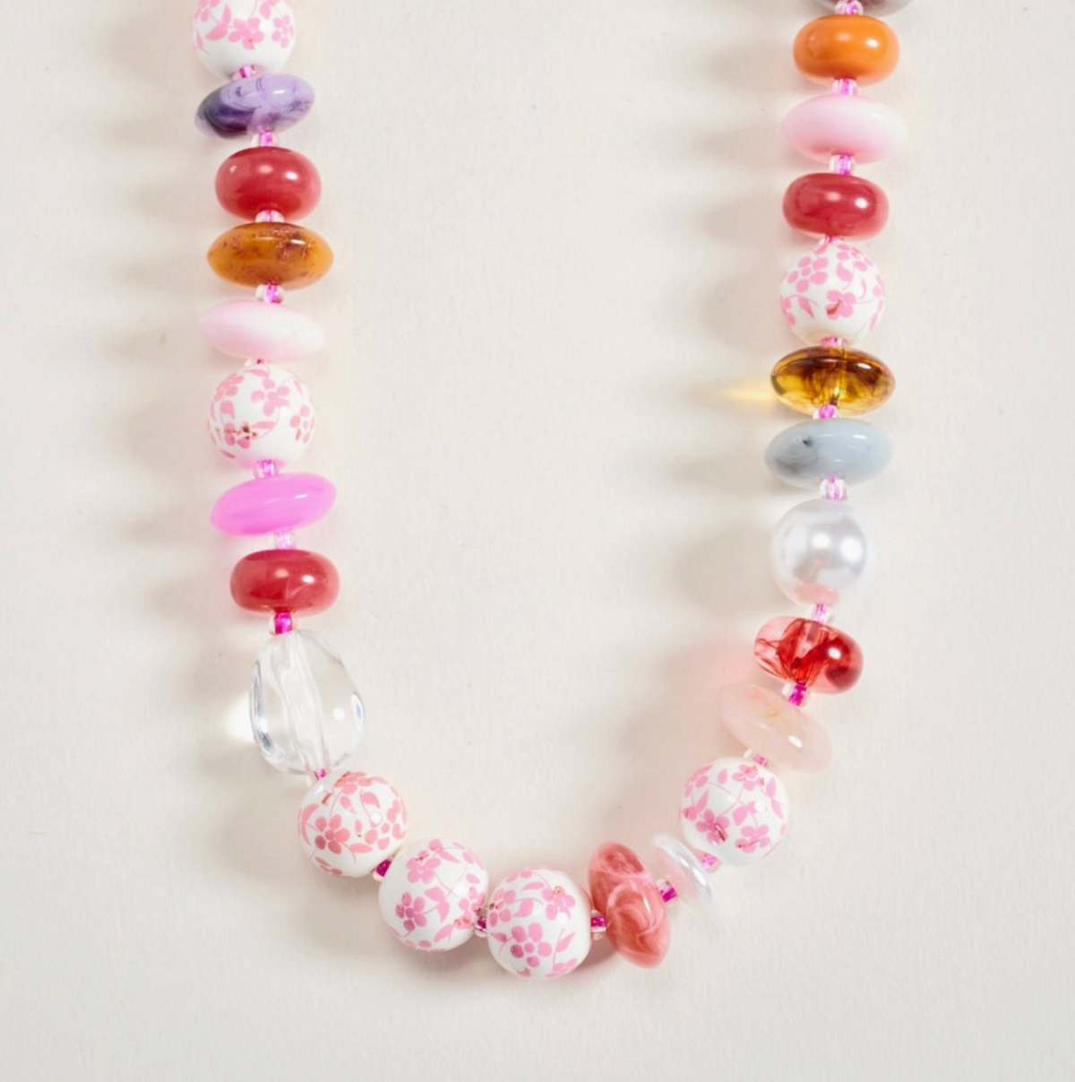 Mixed Porcelain Resin Floral Beaded Necklace