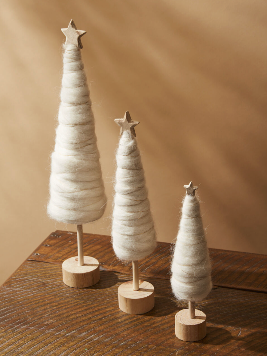 Wool Christmas Tree with Star and Wood Base