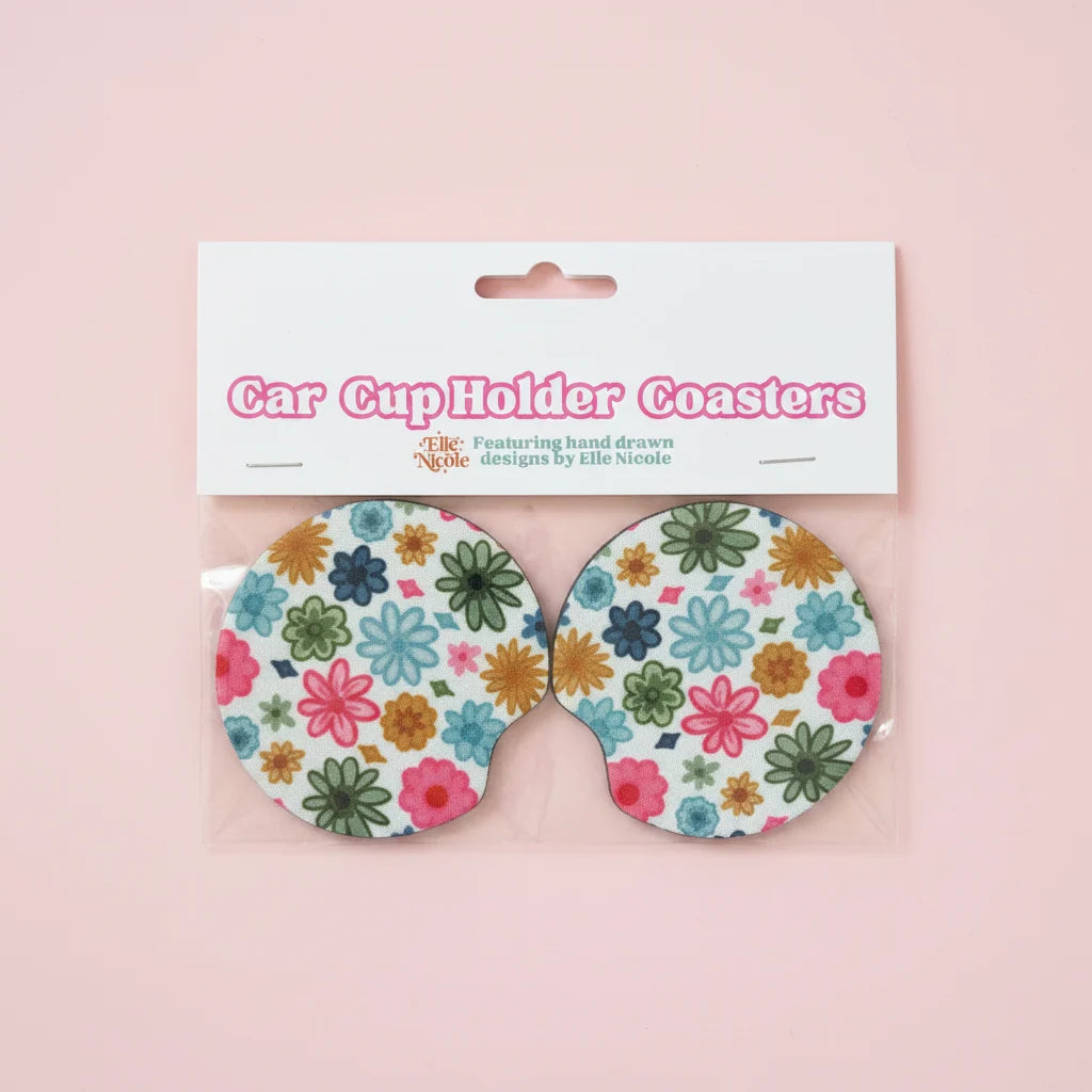 Watercolor Florals Car Cupholder Coasters
