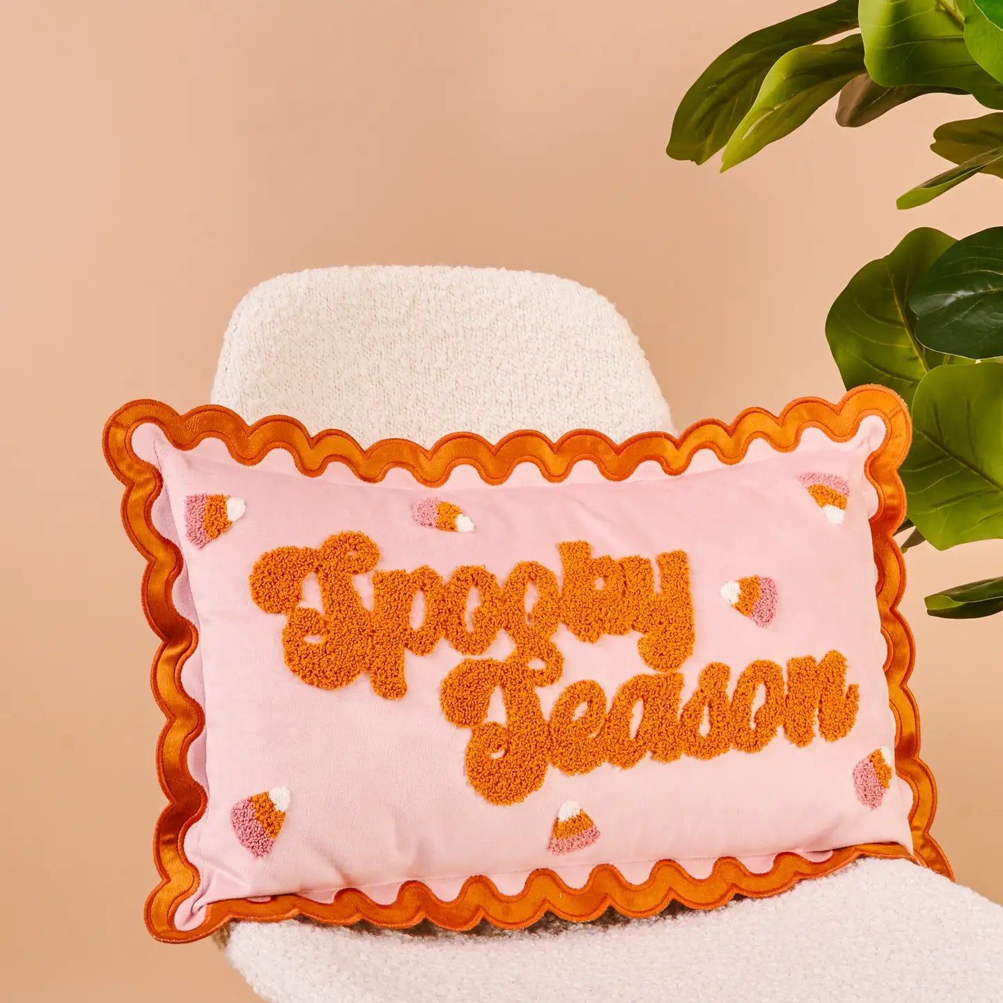 Scalloped Spooky Season Throw Pillow