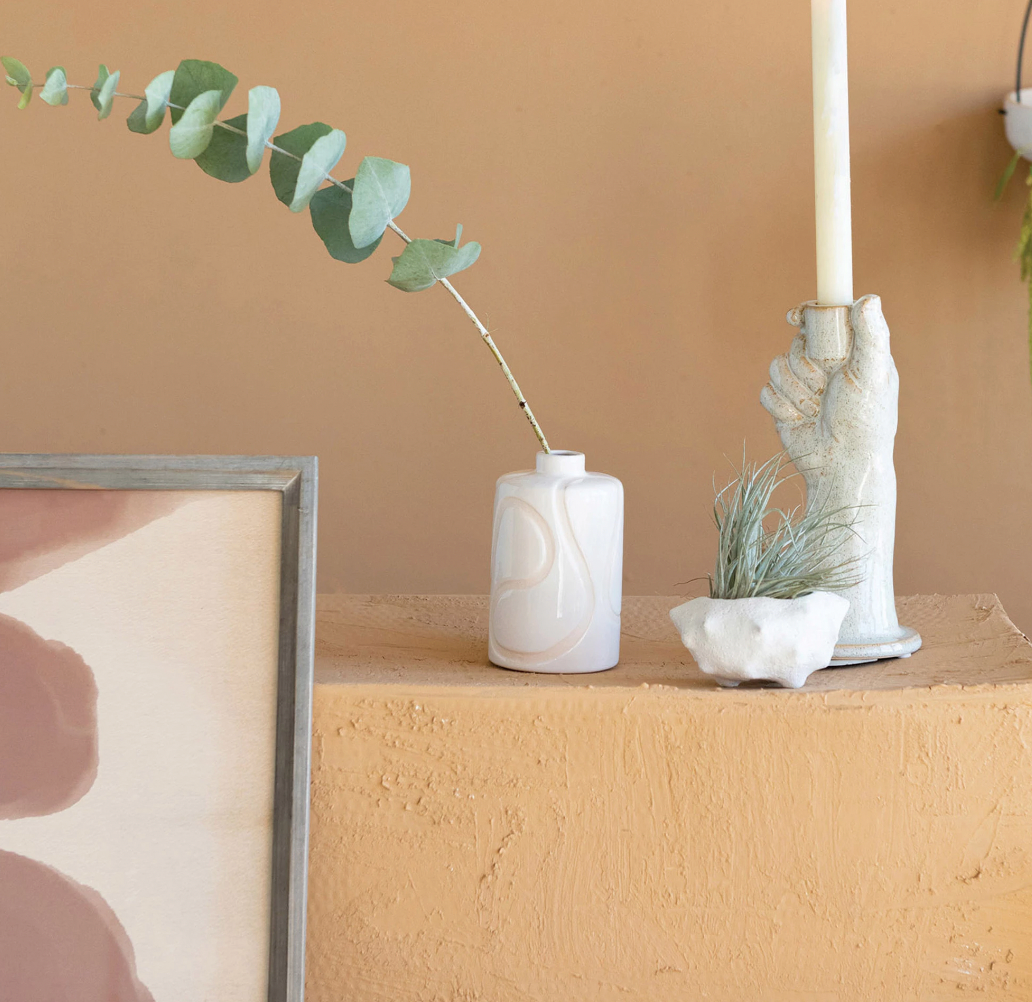 Stoneware Vase with Debossed Design