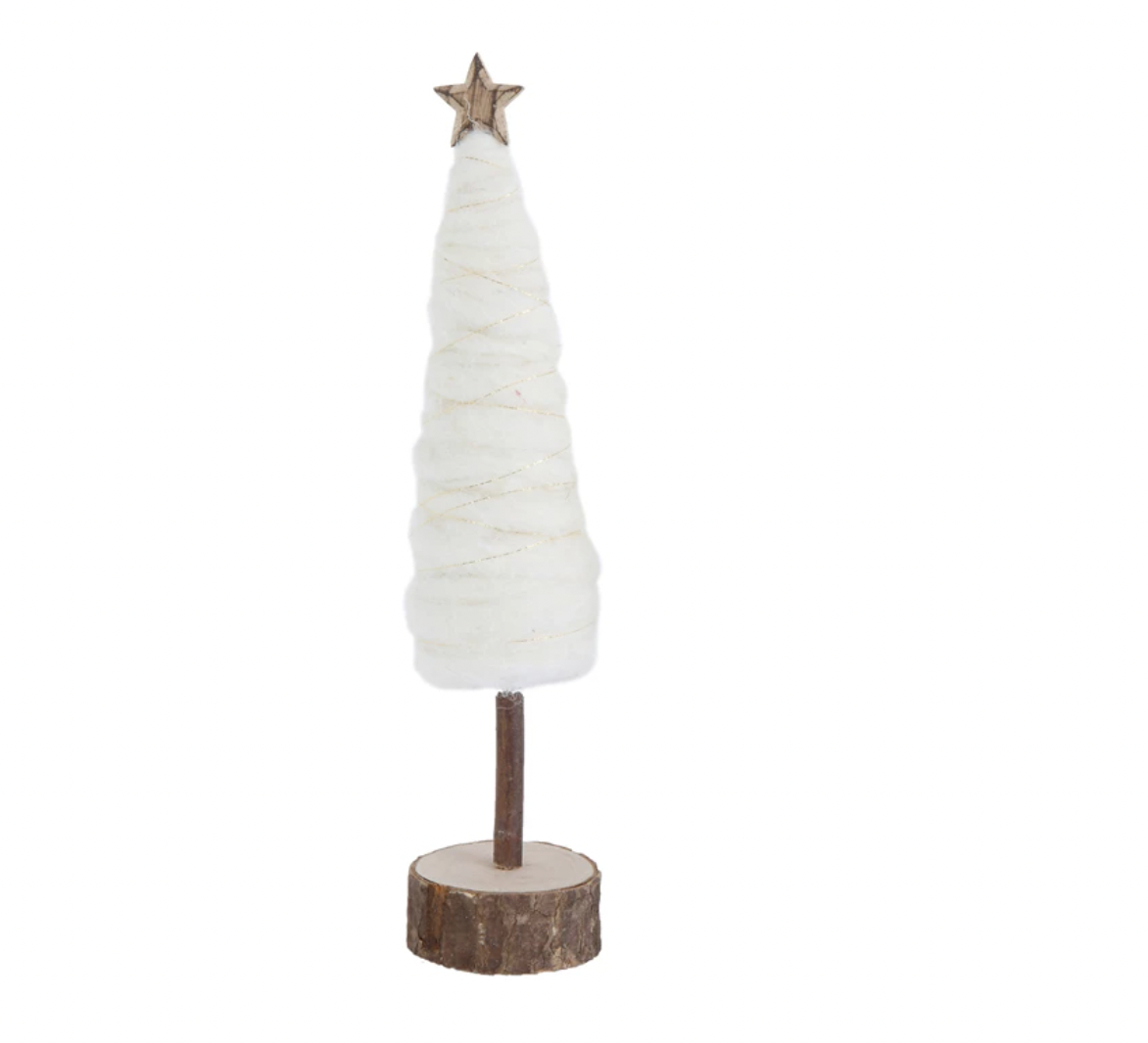 Wool Christmas Tree with Star and Wood Base