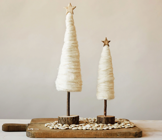 Wool Christmas Tree with Star and Wood Base