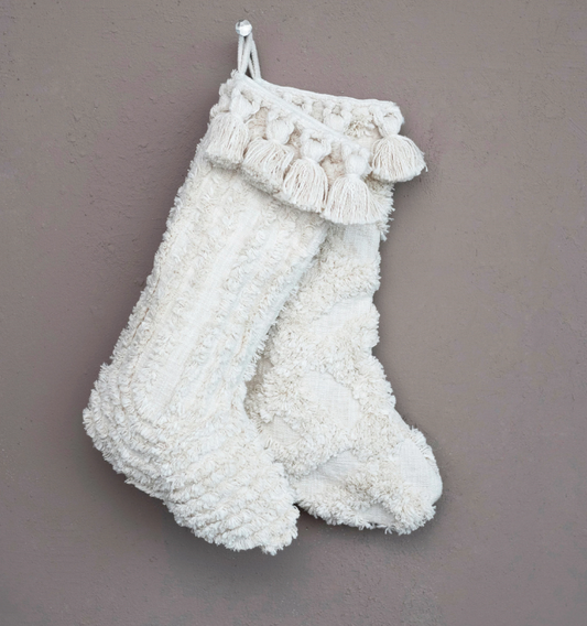 Cotton Slub Stocking with Tufting and Tassels - 2 Styles